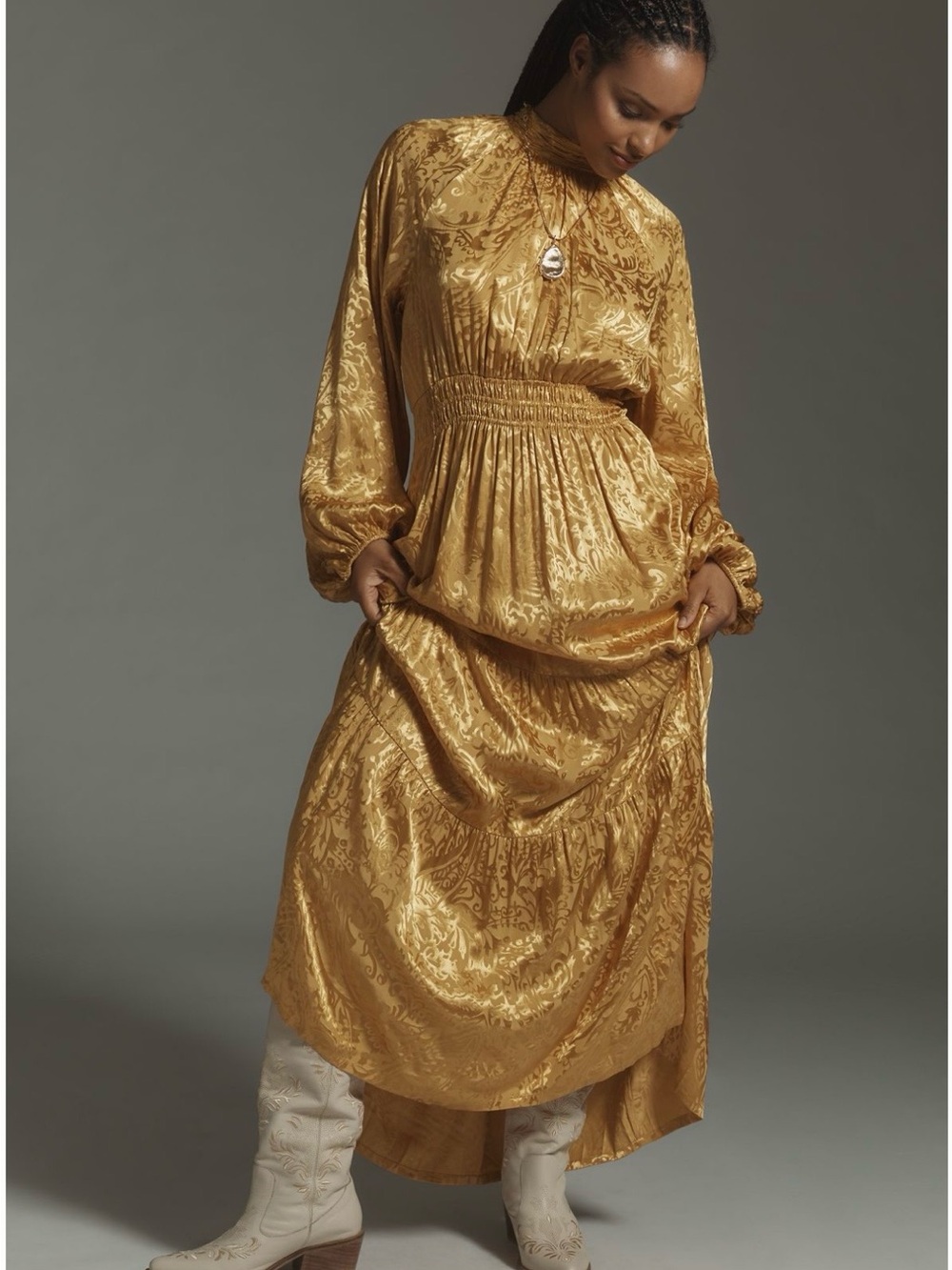 Anthropologie Metallic Gold Somerset Maxi Dress